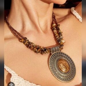 Bohemian Stone & Bead Necklace in EUC